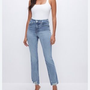 Good American light wash straight jeans
